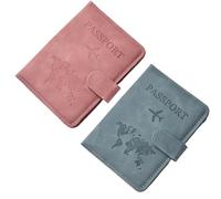 ZQSFPK Passport Holder Travel Wallet, 2 Pack RFID Blocking Passport Cover, Leather Passport Case for International Travel Documents, Light Blue and Pink