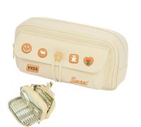 ZQSFPK Pencil Case with Compartments, Large Capacity Big Pencil Case for Girls, Cute Personalised Design with Patches, Cream White