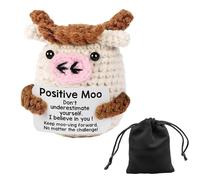 ZQSFPK Positive Crochet Animals, Emotional Support Gift, Handmade Crochet Cow Doll with Storage Bag, Unique Handcrafted Companion for Home Office Decoration