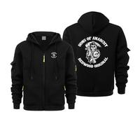 ZQSLFCCW Men's Lightweight Zip Up Hoodie - Soft Fleece Pullover Jacket for Anarchy Sons with Kangaroo Pocket Breathable Comfort Fit for Spring Autumn Casual Wear(Black,3XL)