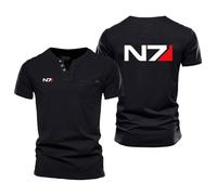 ZQSLFCCW Men's Slim Fit V-Neck Henley T-Shirt for N7 - Breathable Short Sleeve Active Tee for Gym, Golf, Tennis Casual Basic Top(Black,3XL)