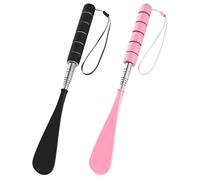 ZQTSANKESL 2 Pack Retractable Long Handle Shoe Horn, Black & Pink Telescopic Foldable Shoehorn for Seniors, Pregnant Women, Extended Boot Horn for Cowboy Boots, Metal Travel Shoe Helper