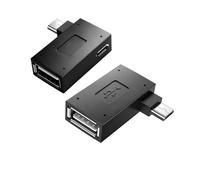 Zquqwa 2 Pcs 90 Degree Left & Right Angled Micro USB 2.0, Fire Stick OTG Adapter, Micro Male to USB Female Connector, USB-C Host Adapter for Smartphones, Tablets, Cameras, External Drives, and More
