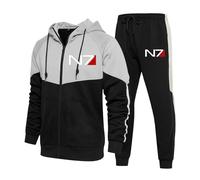 ZQURVO Men's Full Zip Tracksuit 2 Piece Set for Mass Effect N7, Thermal Winter Warm Hoodie Jacket Jogger Pants Sportswear Casual Sweatsuits for Training for Athletic Gym Workout,Black-s