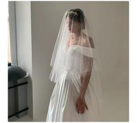 ZQWERT Double Layer Elegant Pearl Bridal Wedding Long White Veil, Handmade Cathedral Length Lace Edge Tulle Veil for Bride Wedding Ceremonies