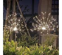 ZQX Solar Lights Garden, Firework Lights, Starburst Lights Solar Powered Landscape Lights Outdoor, Fairy Lights for Garden, Walkway, Patio, Wedding, Party - 120 Led, Warm White, 2 Pack
