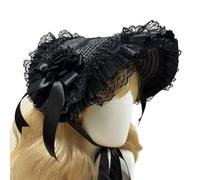Zqxnt Elegant Lace Straw Hat with Adjustable Neck Tie and Bowknot Design Punk Theme Bonnet Hat for Women Teaparty Gathering Roleplay Headwear for Special Occasion