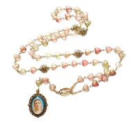 Zqxnt Romance Hollowed Rose Heart Beaded Rosary Necklace With Glass Pendant For Collectors Prayer Meditations Gift Decorative Necklace