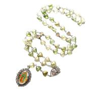 Zqxnt Romance Hollowed Rose Heart Beaded Rosary Necklace With Glass Pendant For Collectors Prayer Meditations Gift Decorative Necklace