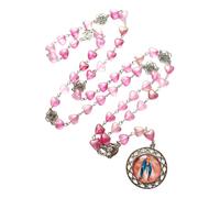Zqxnt Romance Hollowed Rose Heart Beaded Rosary Necklace With Glass Pendant For Collectors Prayer Meditations Gift Decorative Necklace