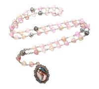 Zqxnt Romance Hollowed Rose Heart Beaded Rosary Necklace With Glass Pendant For Collectors Prayer Meditations Gift Decorative Necklace