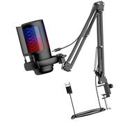 Zqxnt USB Condenser Mic Gaming Microphone 192kHz/24bit For Gamers Featuring Adjustable Boom Arm And Dynamic Lights Podcast Microphone Set