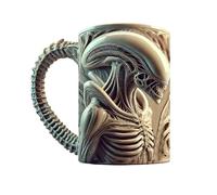 ZQXYXFUS Mug - Coffee Cups - Wine Glasses, 15oz Novelty Xenomorph Coffee Mugs, 3D Personalized Stainless Steel Beer Mug Cup, Gifts for Boyfriends(White)