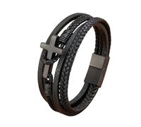 ZQYPENOZ Men's Bracelets,Mens Leather Cross Bracelet with Magnetic Clasp Multi-Layer Wristbands Clasp Hand Braided Punk Cuff Bangle Gift for Boys Him Jewelry Accessories Black 23Cm