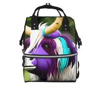 ZQYTGFDC Colorful cow's head Canvas bag with large capacity and multiple pockets, suitable for mother, baby and travel