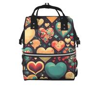 ZQYTGFDC Colorful hearts Canvas bag with large capacity and multiple pockets, suitable for mother, baby and travel