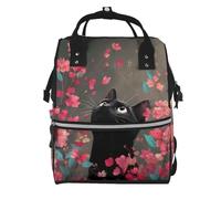 ZQYTGFDC Little black cat in the flowers Canvas bag with large capacity and multiple pockets, suitable for mother, baby and travel