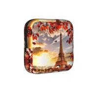 ZQYTGFDC Paris Eiffel Tower with Autumn Leaves Feminine Hygiene Pouch, 6 10 Pads Capacity, Small Organizer for Purse Handbag Suitcase, Gift for Girls Women