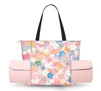 ZQYTGFDC Pink Flowers All Over the Floor Women’s Yoga Gym Bag Shoulder, Dance, Beach, Mummy Work Zippered Main Pocket Yoga Mat Holder