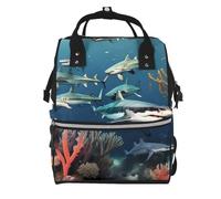 ZQYTGFDC Sharks under the sea Canvas bag with large capacity and multiple pockets, suitable for mother, baby and travel