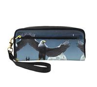 ZQYTGFDC Sketching an eagle Leather portable makeup storage bag Aesthetic Pencil Bag for Women, Makeup Pouch, Eagle Under The Stars, One Size