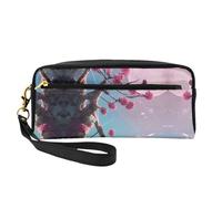 ZQYTGFDC Sketching an eagle Leather portable makeup storage bag Aesthetic Pencil Bag for Women, Makeup Pouch, Small Pink Flowers, One Size
