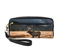 ZQYTGFDC Sketching an eagle Leather portable makeup storage bag Aesthetic Pencil Bag for Women, Makeup Pouch, Elk In The Meadow, One Size