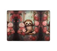 ZQYTGFDC Sloth Sitting on a Swing by The Roses Large Plush Rug 80 * 58 Inches - Super Soft Non-Slip Flannel Floor Mat for Bedroom, Living Room, Nursery, Washable Shaggy with Rubber Backing