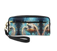 ZQYTGFDC Strange Insects Leather portable makeup storage bag Aesthetic Pencil Bag for Women, Makeup Pouch, Turtles Swimming In The Dark, One Size