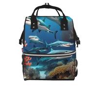 ZQYTGFDC Submarine shark coral Canvas bag with large capacity and multiple pockets, suitable for mother, baby and travel