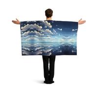 ZQYTGFDC White clouds over the sea Sleeved poncho for freedom of movement, ideal for watch parties and celebrations