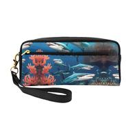 ZQYTGFDC Yellow Roses Starry Night Leather portable makeup storage bag Aesthetic Pencil Bag for Women, Makeup Pouch, Submarine Shark Coral, One Size