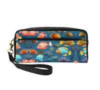 ZQYTGFDC Yellow Roses Starry Night Leather portable makeup storage bag Aesthetic Pencil Bag for Women, Makeup Pouch, Submarine Reef Fish, One Size