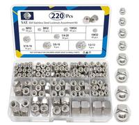 ZQZ 220 Pack SAE Nylon Insert Locknuts Assortment Kit,6#32 8#32 10#24 10#32 1/4"-20 5/16"-18 3/8"-16 1/2"-13 Nylock Nuts Sets,304 Stainless Steel Standard Inch Thread Lock Nuts for Bolt