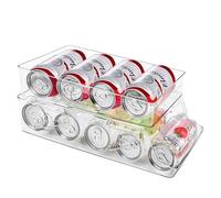 ZR Solutions 2-Tier Automatic Rolling Can Dispenser Double Layer Foldable Can Organizer Rack for Fridge, Kitchen, and Refrigerator Storage Space-Saving Drink and Soda Can Holder