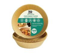ZR SOLUTIONS Air Fryer Disposable Paper Liner, 100PCS Non-Stick Disposable Baking Paper for Air Fryer Oil-Proof, Water-Proof, Food Grade Parchment for Baking Roasting Microwave (100Pcs-8.5inch)