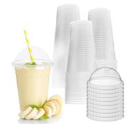 ZR Solutions Clear PET Smoothie Cups with Dome Lids, 360ml, 12oz, 98mm, Disposable, Pack of 50