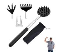 ZR Solutions Extendable Back Scratcher Adjustable Long Handle Telescopic Back Scratcher 4 Detachable Stainless Steel Heads Portable Tool Hard to Reach Itches Men Women Instant Relieve Rubber Handle