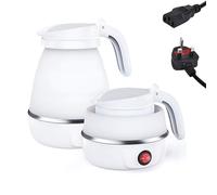 ZR Solutions Foldable Electric Kettle, Camping Kettle 600ML Foldable Electric Coffee Maker, Mini Portable Collapsible Travel Silicone Electric Water Boiler Tea Suitable Home Outdoor Hiking (White)