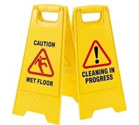 ZR Solutions Pack of 2 Wet Floor Sign - Caution Wet Floor/Cleaning in Progress Sign, Heavy Duty Foldable Yellow Warning Floor Sign, Double-Sided Safety Sign for Restaurant, Office, Shopping Mall