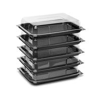 ZR Solutions Sandwich Platter Trays with Lids - Large Black Rectangular Plastic Serving Platter for Meal Prep, Catering & Takeout - Buffet Trays with Lids, Platters for Food Serving, Party Food 5pcs