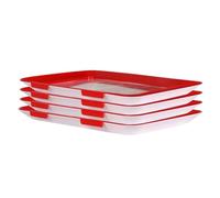 ZR Solutions Stretch Storage Fresh Trays with Elastic Lids, 4 Pack Stackable Fridge Food Storage Containers for Meat, Vegetables & Fruit, Reusable Freshness Preservation Trays for Slices Only, Red