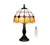ZR98US 15-inch Vintage Art Table Lamp with Stained Glass Lampshade Bedside Reading, Bedroom and Office Suitable for Living Room, Dormitory, Office,(Orange)