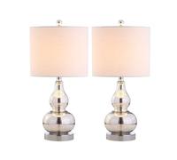 ZR98US 20.5" Glass Lamp 2-Pack with Linen Shade Bedroom, Office, Coffee Table, Bookcase Suitable for Living Room, Dormitory, Office,(Mercury Silver)