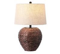 ZR98US 24.5" Water Hyacinth Woven LED Table Lamp with Linen Shade Coastal, Country, Bedroom, Office Decor Suitable for Living Room, Dormitory, Office,(Dark Brown)