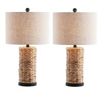 ZR98US 25" Handwoven Water Hyacinth LED Table Lamp 2-Pack with Linen Shade Bedroom, and Office Suitable for Living Room, Dormitory, Office,(Natural)