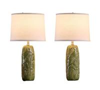 ZR98US 25" Vintage Green Ceramic Table Lamp Set - Elegant Leaf Texture, Linen Shade, Suitable for Bedrooms and Living Rooms