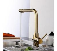 ZR98US 3 Way Filter Tap for Kitchen Sink - Brass Drinking Mixer Tap with Swivel Spout and 2 Handles, Ideal for Kitchen Use, and Stylish
