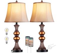 ZR98US 3-Way Touch Dimmable Bronze Desk Lamp with Dual USB Charging Ports, Finished in Rustic White, Suitable for Bedrooms and Living Rooms