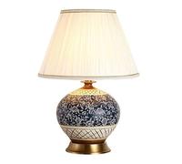 ZR98US Bedside Chinese Ceramic Lamp American Classical Decorative Desk Nightstand Table Lamps for Living Room (Color : Push Button Switch)